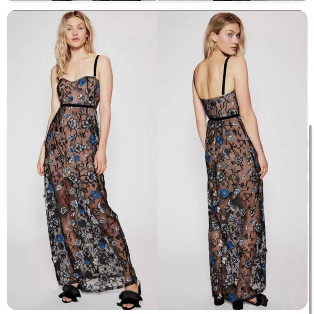 For Love & Lemons Beatrice Maxi Dress in Blue